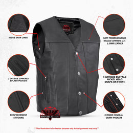 Wild Nickel  Men's  Leather Motorcycle Vest - Black