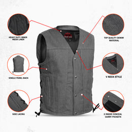 Stormcraft Men's Gray Denim Motorcycle Vest