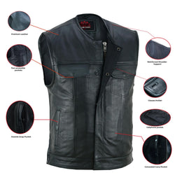 UpStyle Men's Black Leather Motorcycle Vest