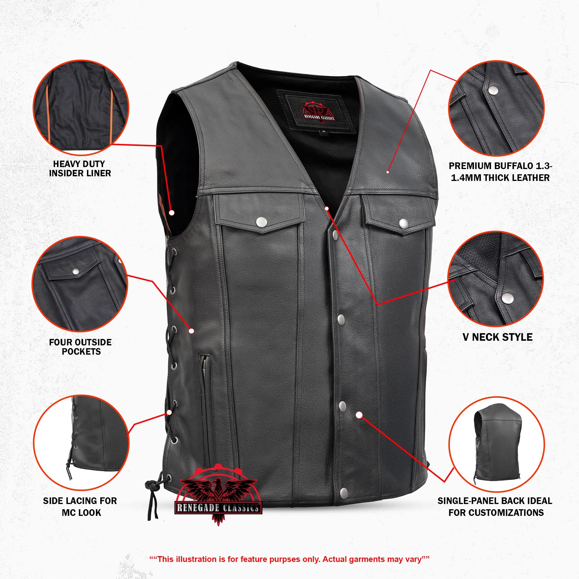 Rocker Men's Black Leather Motorcycle Vest
