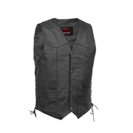 ThunderLace Men's Leather Biker Vest- Black
