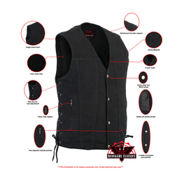 Outrider Men's Classic Black Denim Motorcycle  Vest