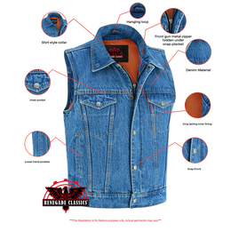 Thunder jack Blue Men's  denim motorcycle vest