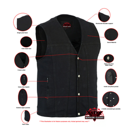 Black Shield Men's Black Denim Motorcycle Vest
