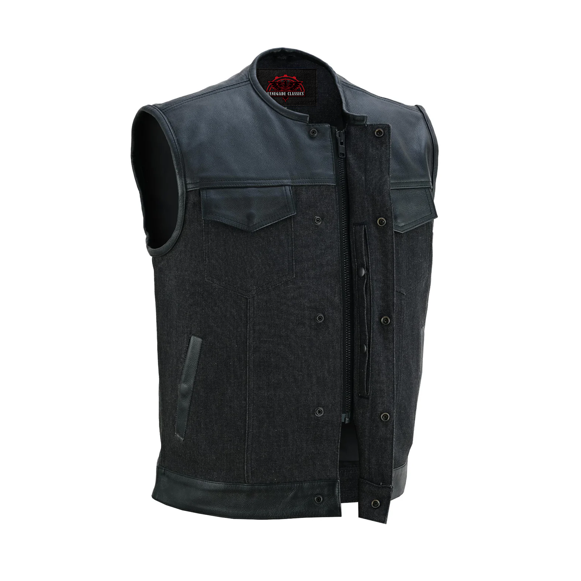 Blackfusion Men's Leather-Denim Combo Motorcycle  Vest