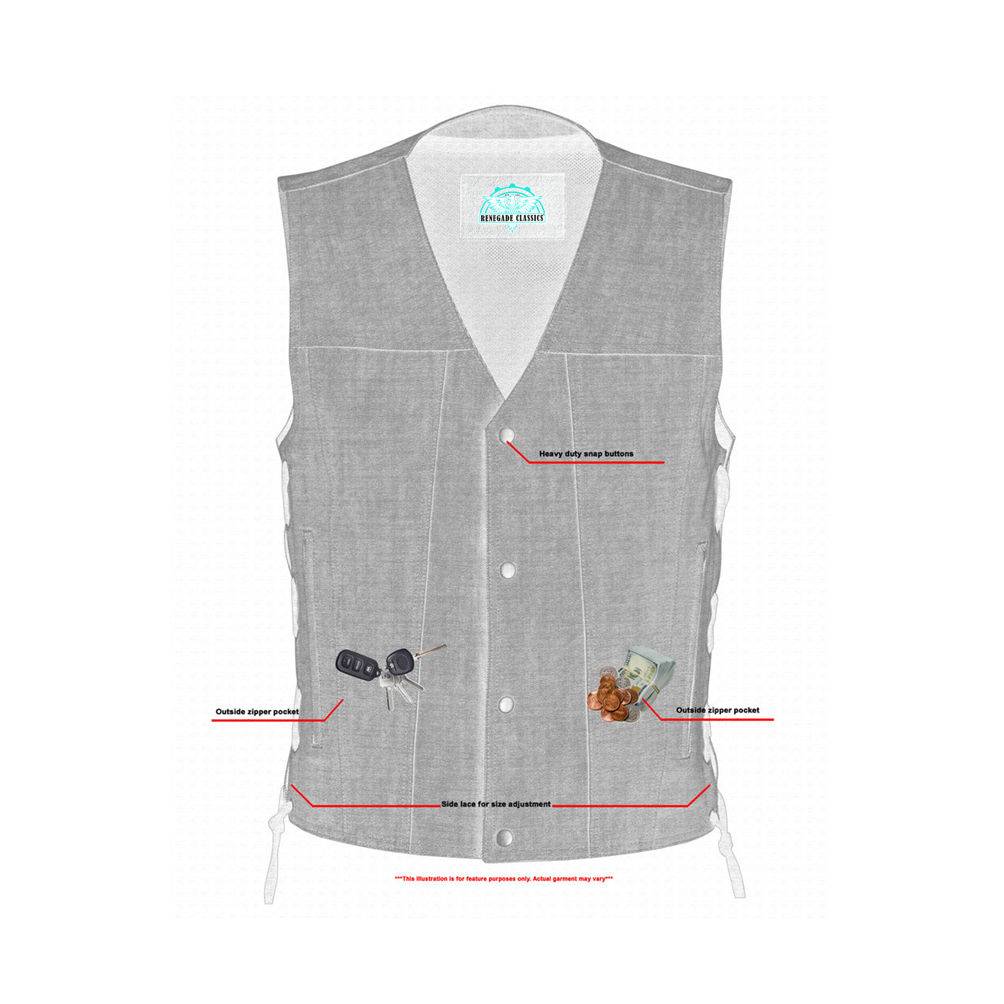 Stormcraft Men's Gray Denim Motorcycle Vest