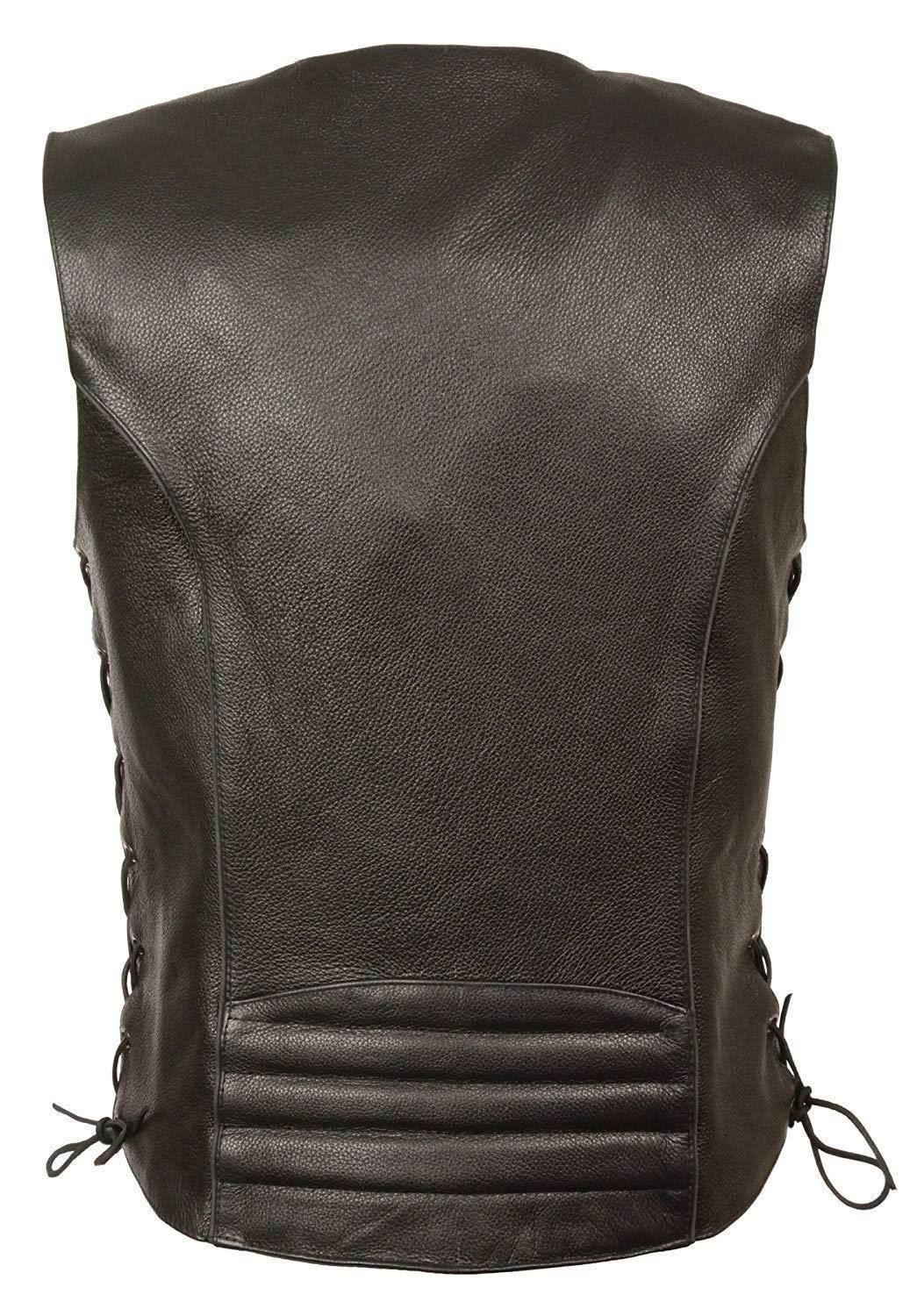 Milwaukee Leather MLL4500 Women's Classic Black Leather V-Neck Motorcycle Rider Vest w/ Side Laces