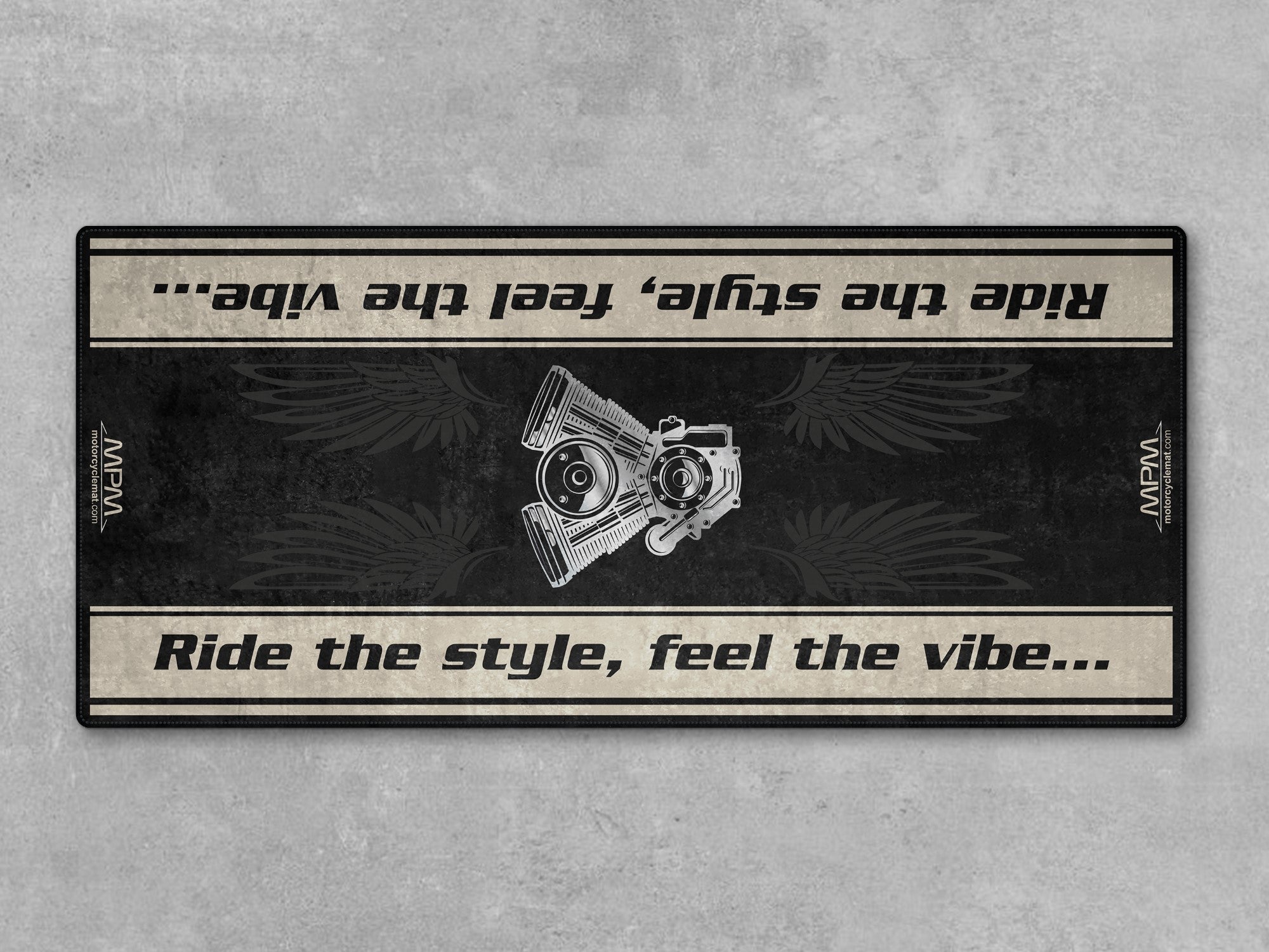 Motorcycle Mat for Cruiser Motorcycle "Ride The Style, Feel The Vibe" - MM736