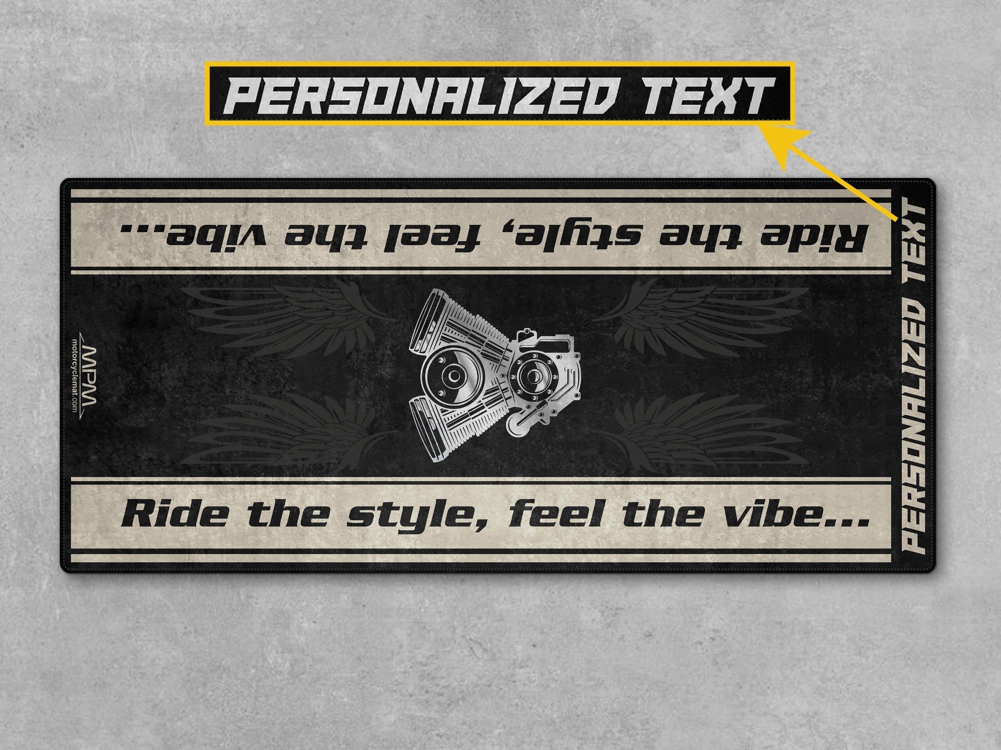 Motorcycle Mat for Cruiser Motorcycle "Ride The Style, Feel The Vibe" - MM736