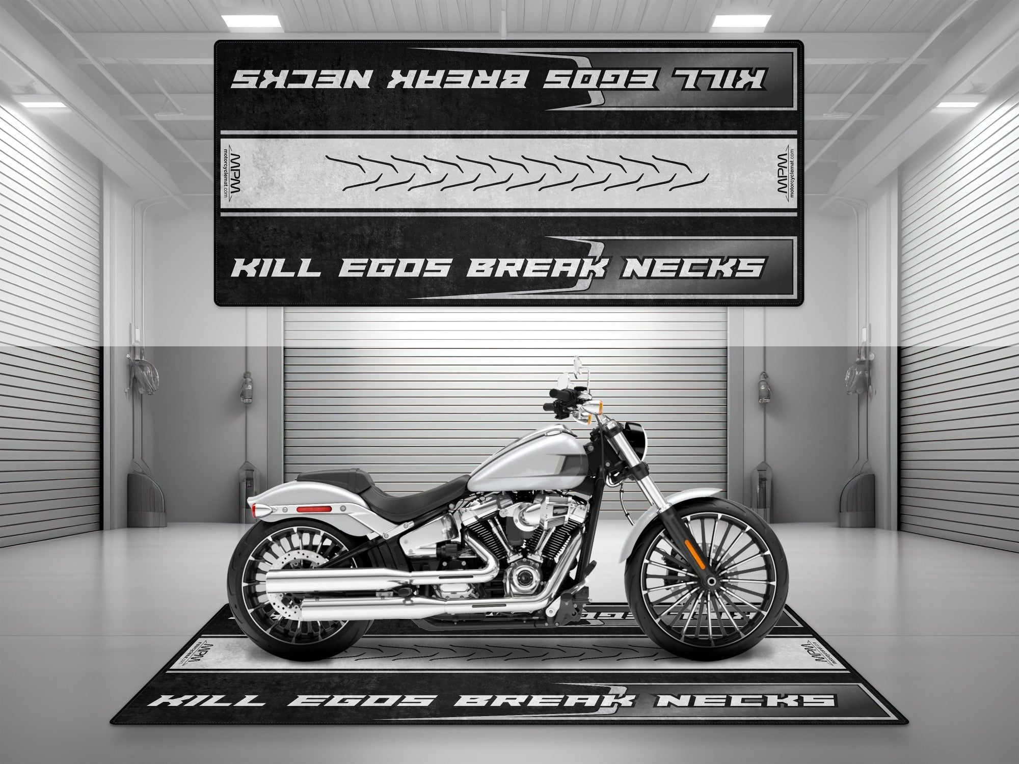 Motorcycle Mat for Cruiser Motorcycle "Kill Egos Break Necks" - MM739