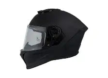 Black helmet with visor on a white background
