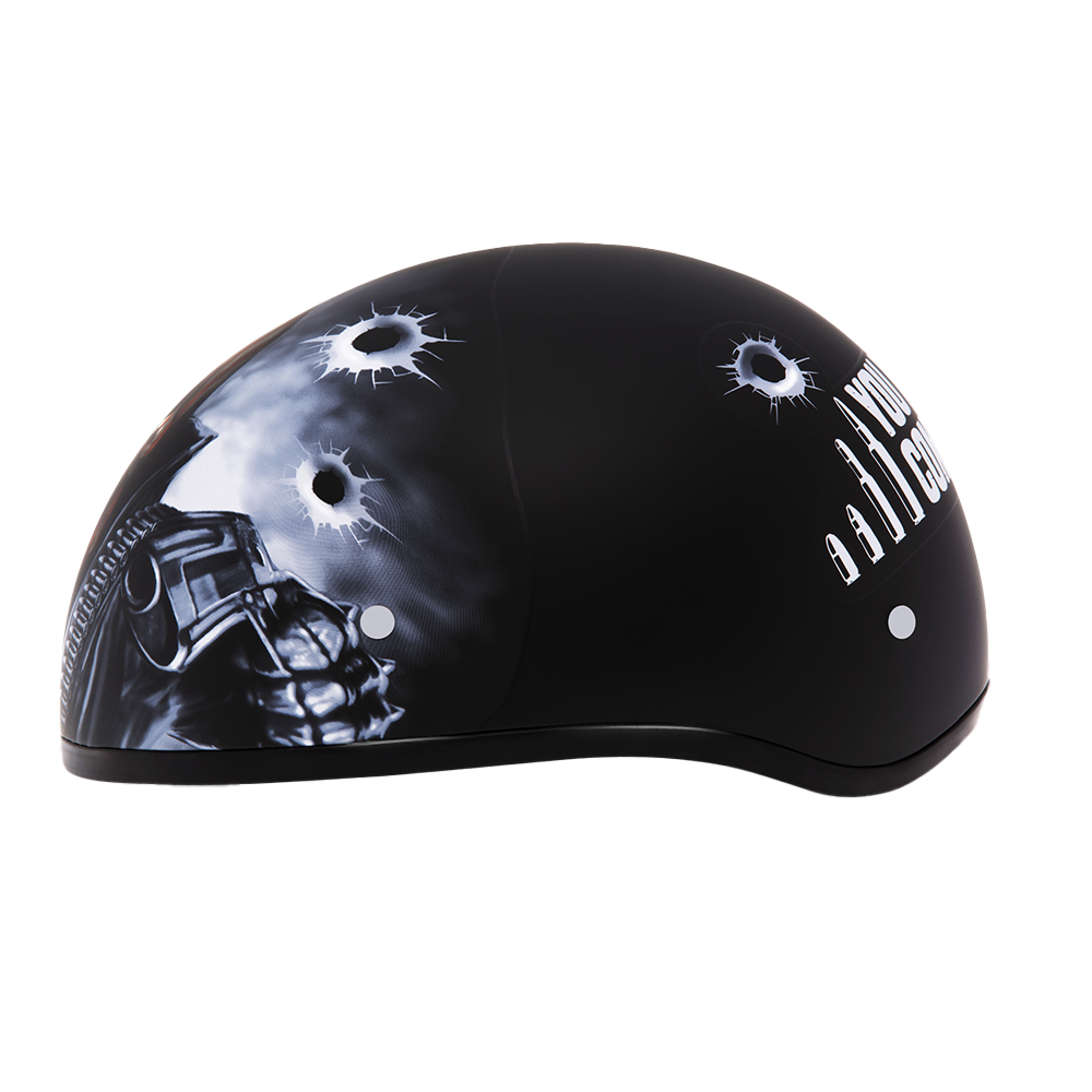 DOT Approved Daytona Motorcycle Half Face Helmet - Skull Cap Graphics for Men & Women, Scooters, ATVs, UTVs & Choppers - W/ Come Get 'Em