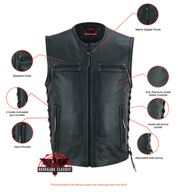 Faster Lane Men's  Black Leather Motorcycle Vest