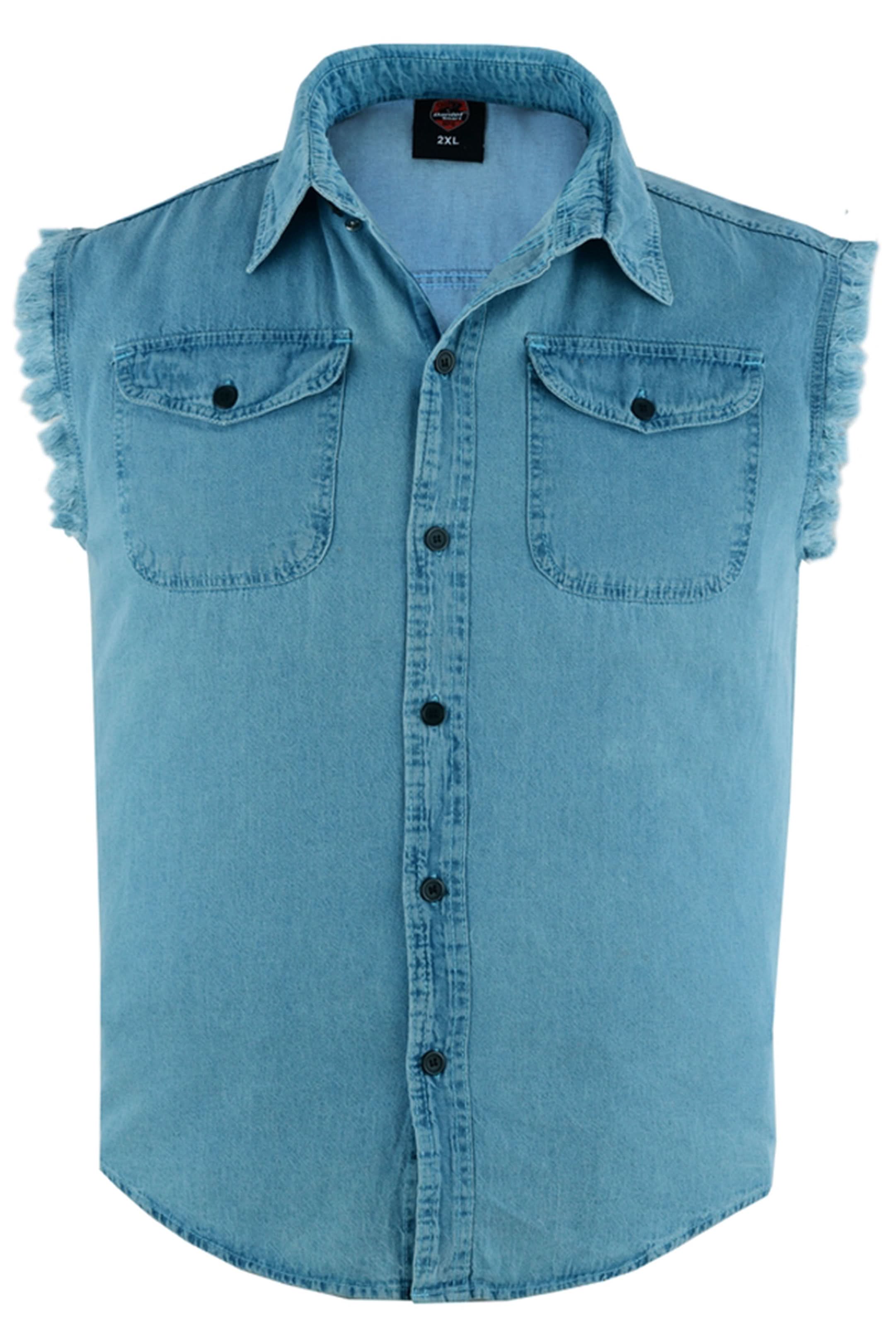 DM Men's Blue Lightweight Sleeveless Mens Denim Shirt Men's Denim Shirt Renegade Classics