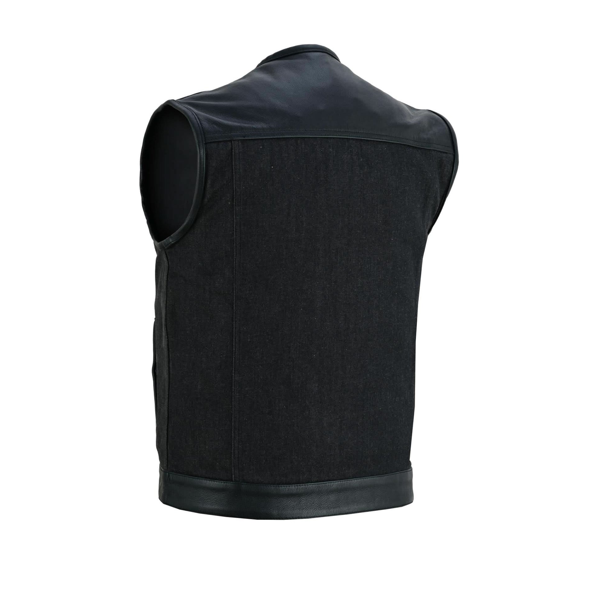 Blackfusion Men's Leather-Denim Combo Motorcycle Vest Men's Denim Vests Renegade Classics