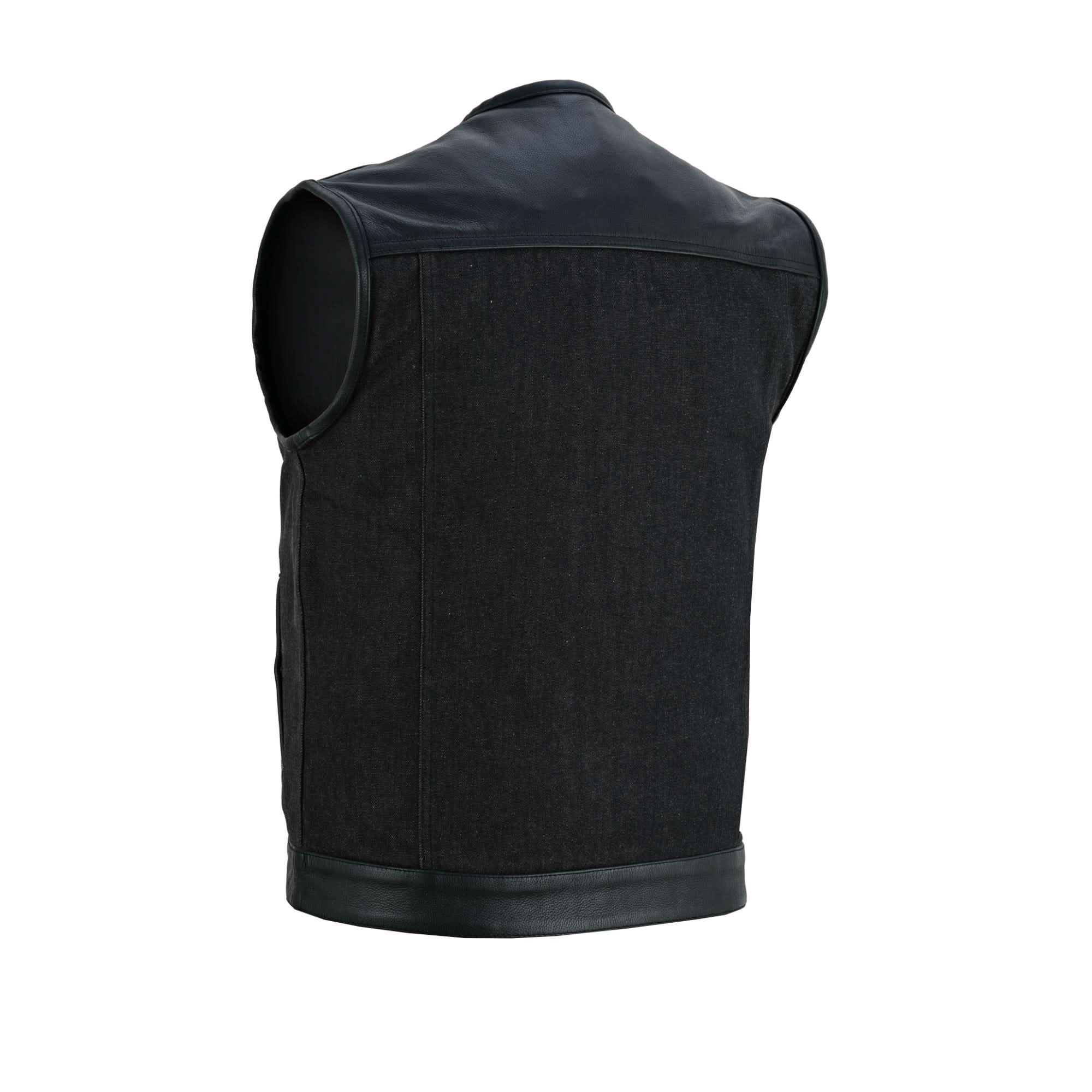 Blackfusion Men's Leather-Denim Combo Motorcycle Vest Men's Denim Vests Renegade Classics
