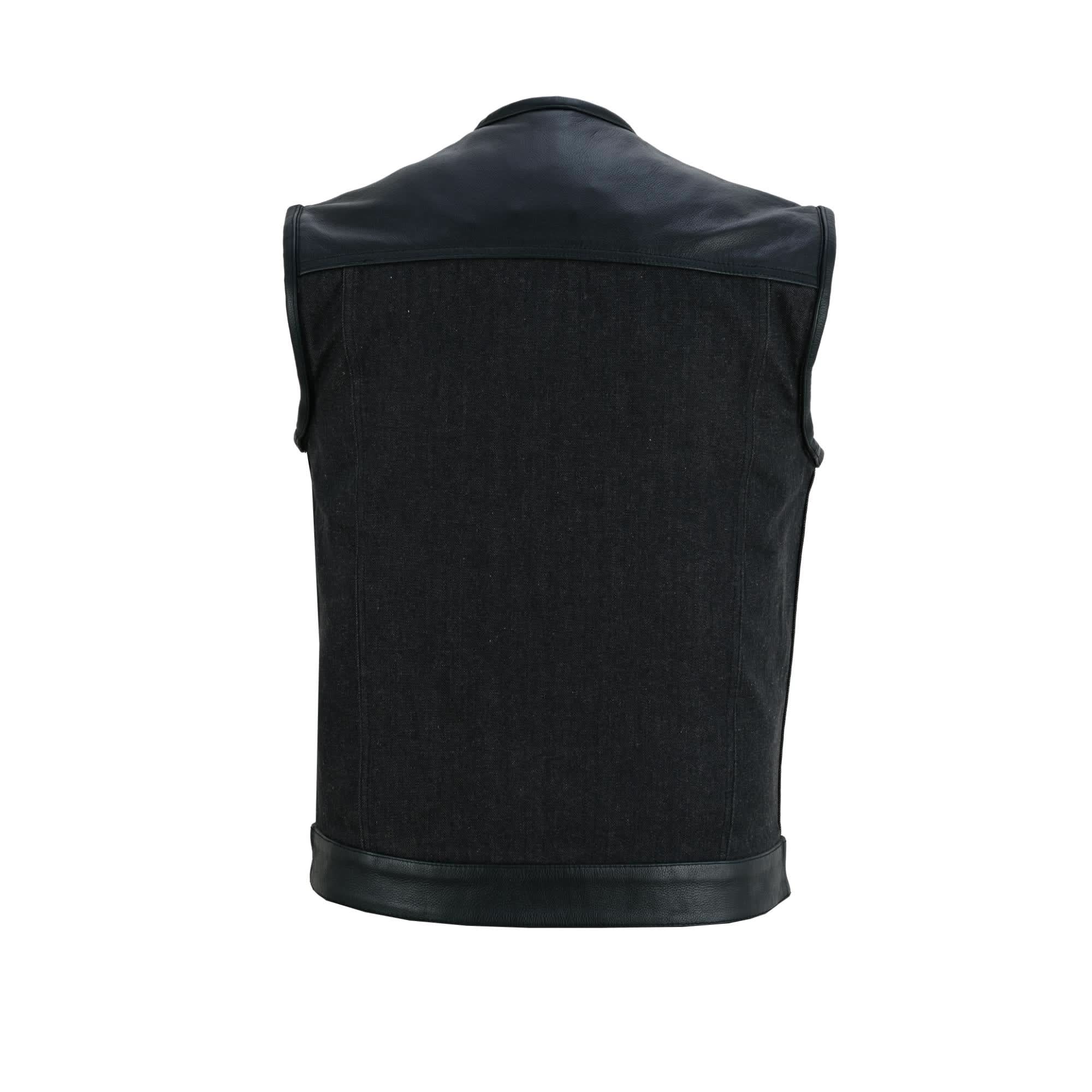 Blackfusion Men's Leather-Denim Combo Motorcycle Vest Men's Denim Vests Renegade Classics