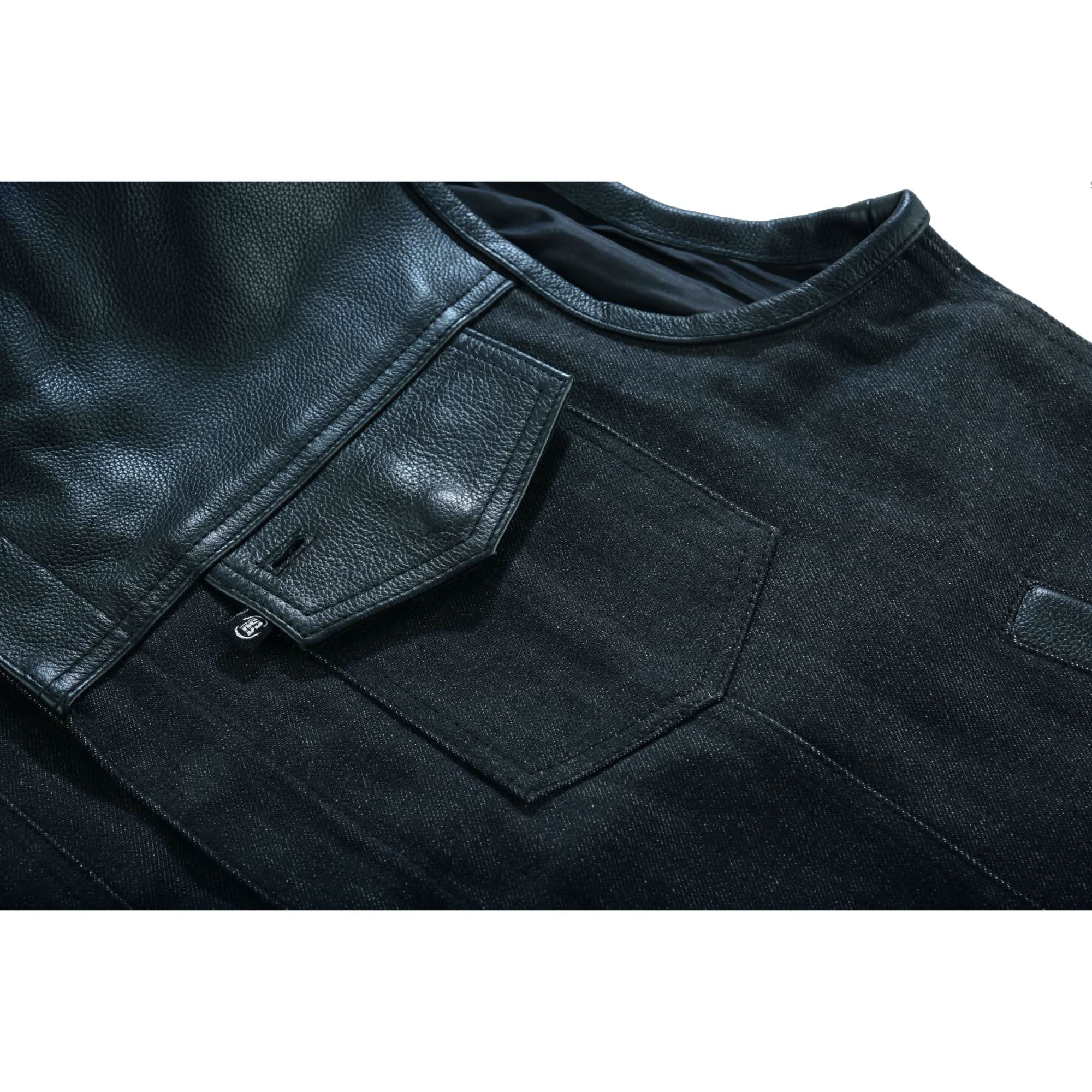 Blackfusion Men's Leather-Denim Combo Motorcycle Vest Men's Denim Vests Renegade Classics