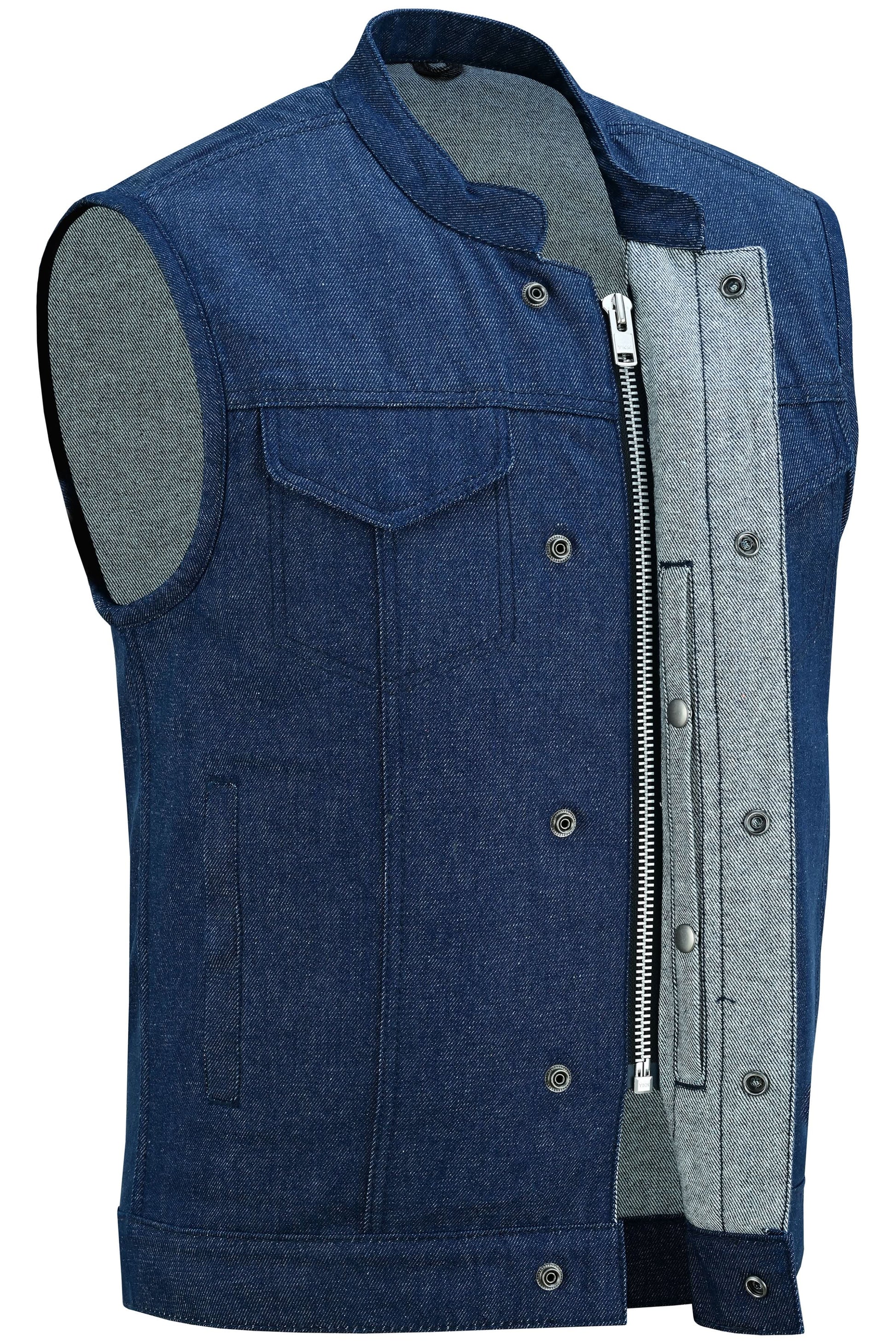True blue Men's Denim Motorcycle Vest Men's Denim Vests Renegade Classics