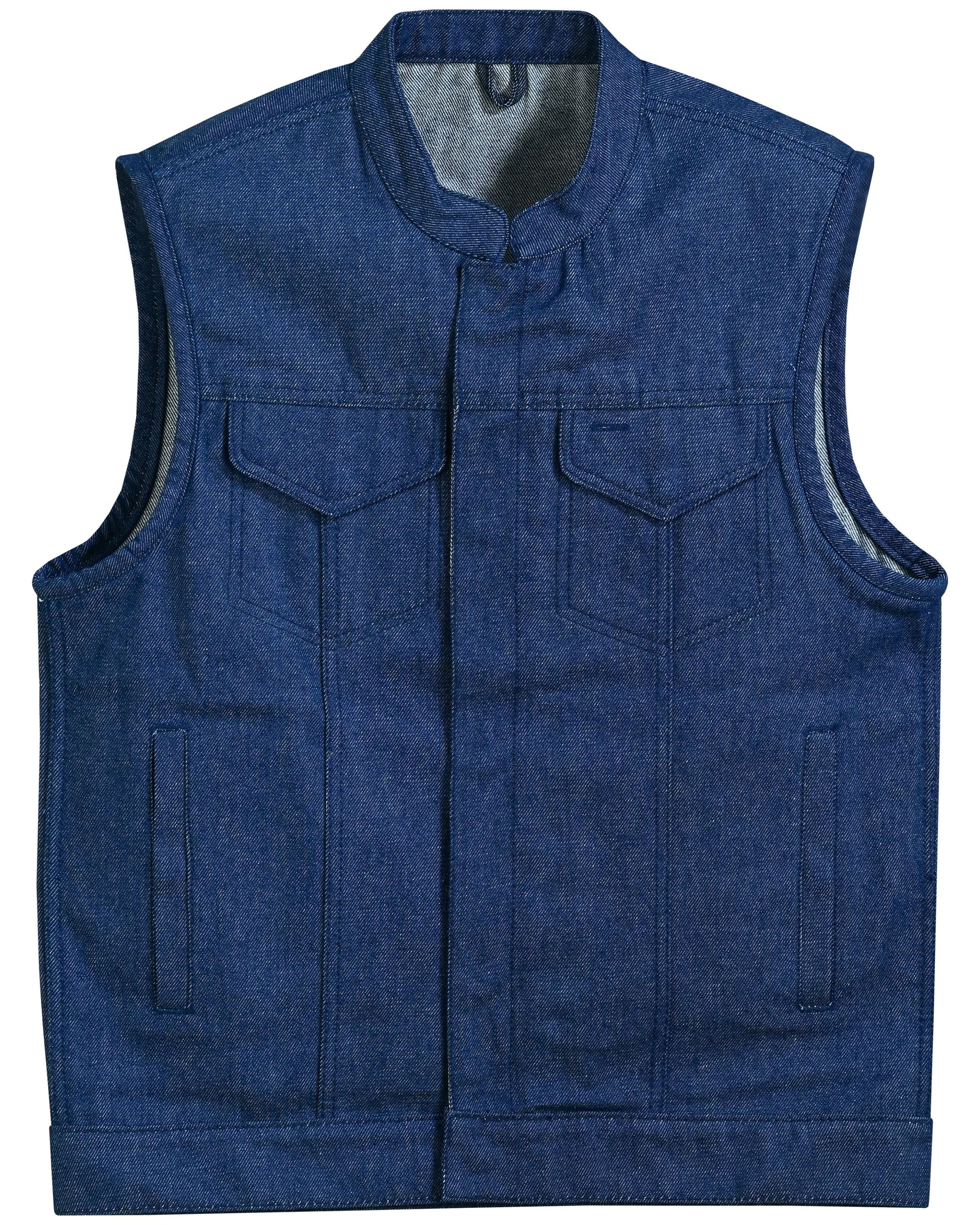 True blue Men's Denim Motorcycle Vest Men's Denim Vests Renegade Classics