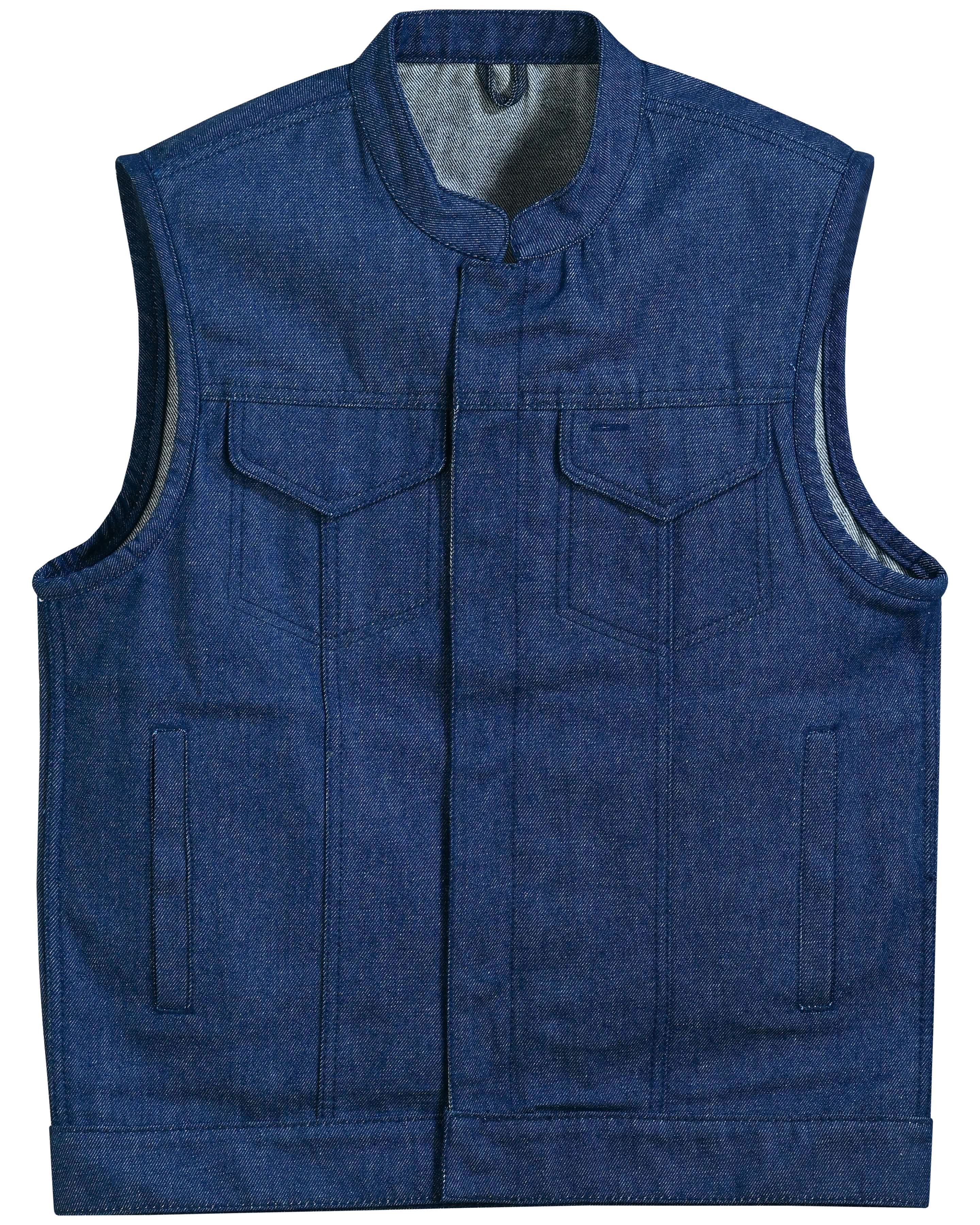 True blue Men's Denim Motorcycle Vest Men's Denim Vests Renegade Classics