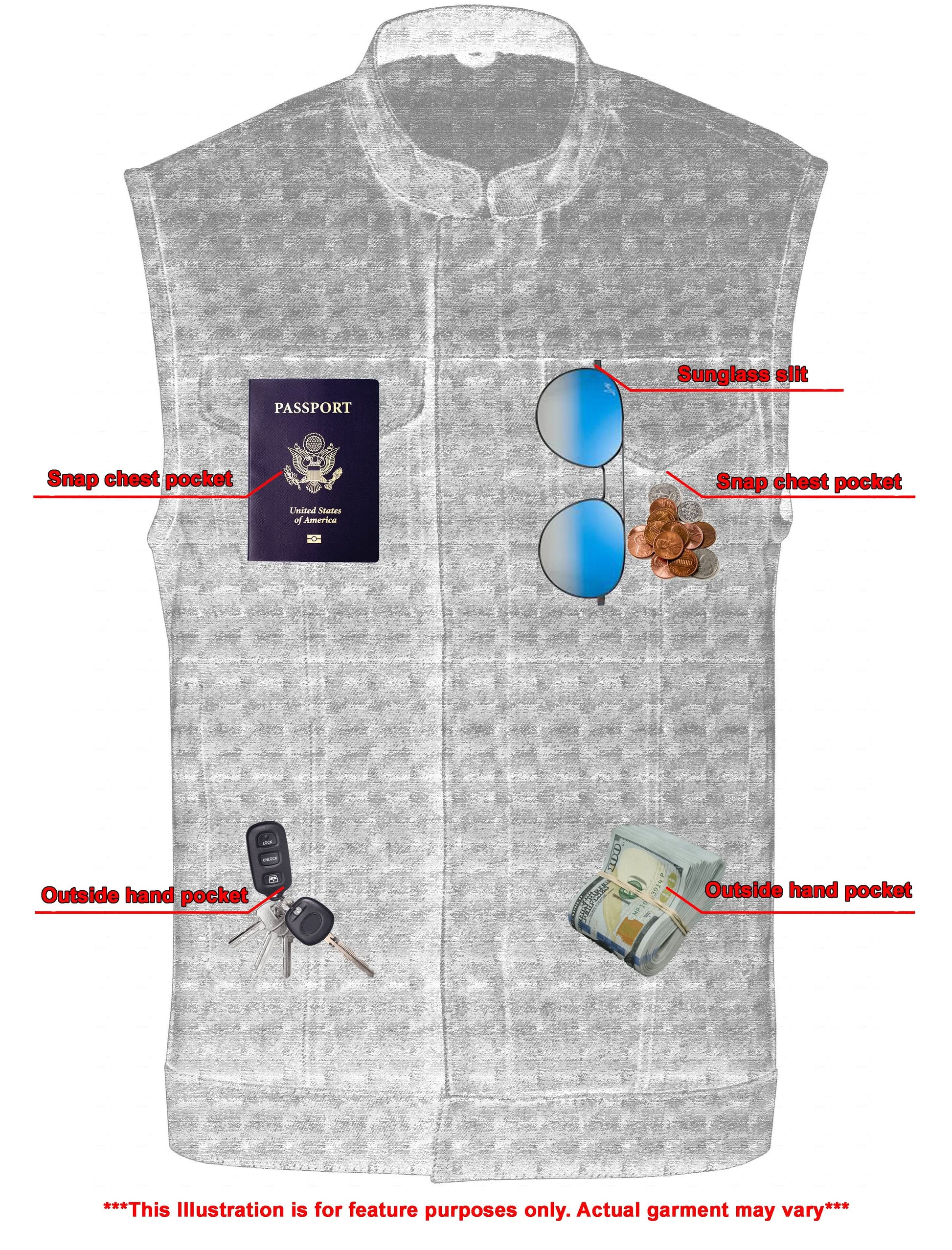 True blue Men's Denim Motorcycle Vest Men's Denim Vests Renegade Classics