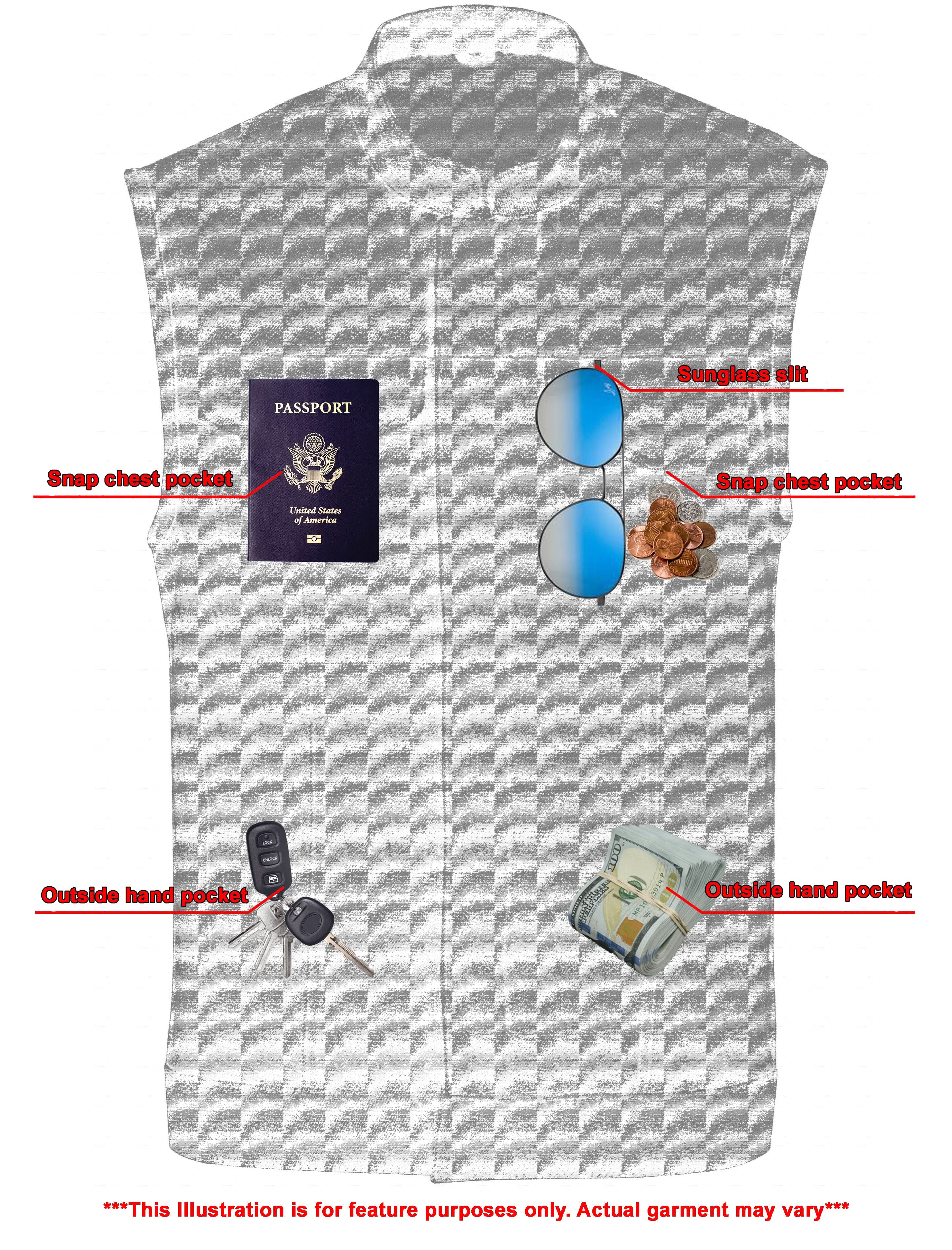 True blue Men's Denim Motorcycle Vest Men's Denim Vests Renegade Classics