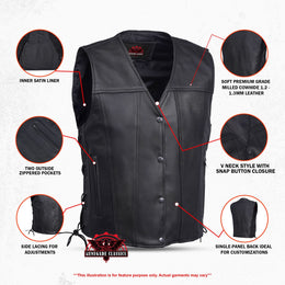 Clubster Men's Black  Motorcycle Leather Vest