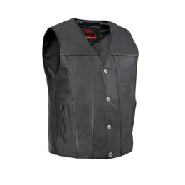 Wild Nickel  Men's  Leather Motorcycle Vest - Black