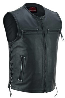 Faster Lane Men's  Black Leather Motorcycle Vest