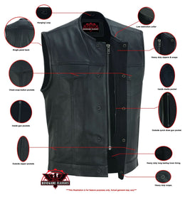 Cool EdgeMen's Leather Biker Vest - Black