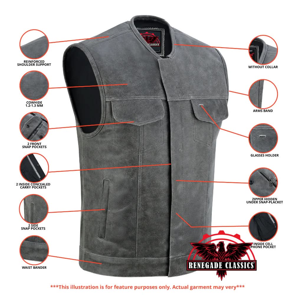 Vintage Men's Distressed Gray Leather  Motorcycle Vest