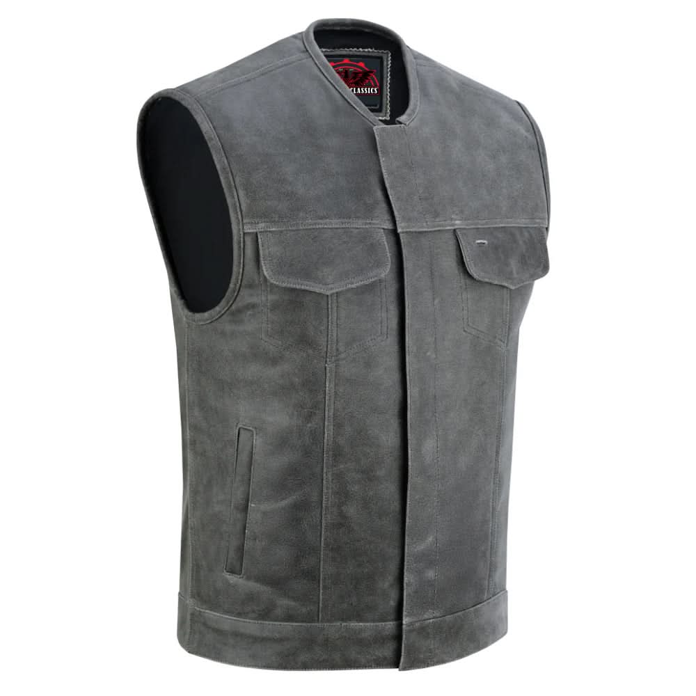Vintage Men's Distressed Gray Leather  Motorcycle Vest