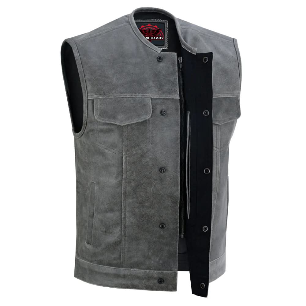 Vintage Men's Distressed Gray Leather  Motorcycle Vest