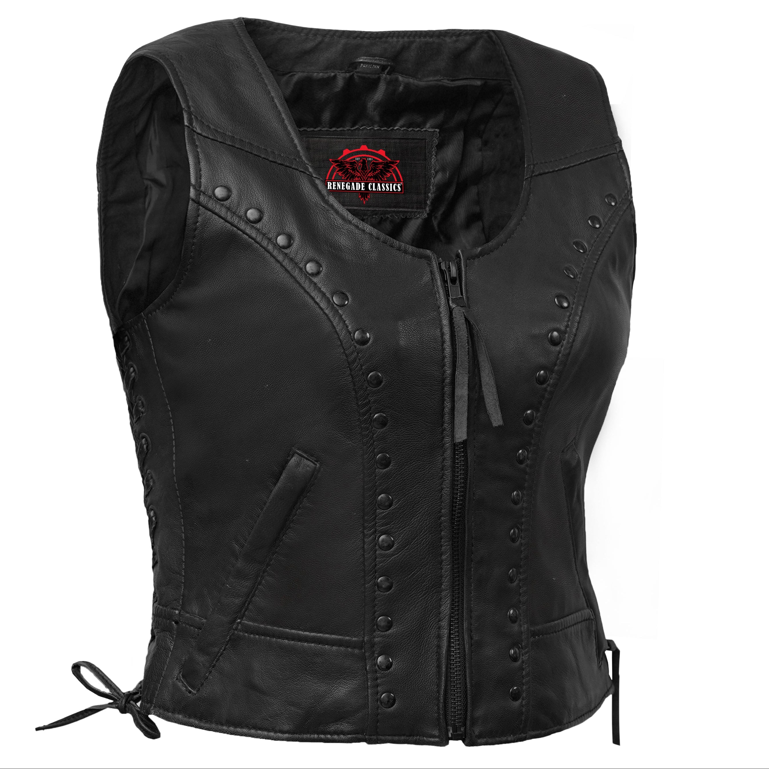 Biker Mommy™ Women's leather motorcycle vest - Black