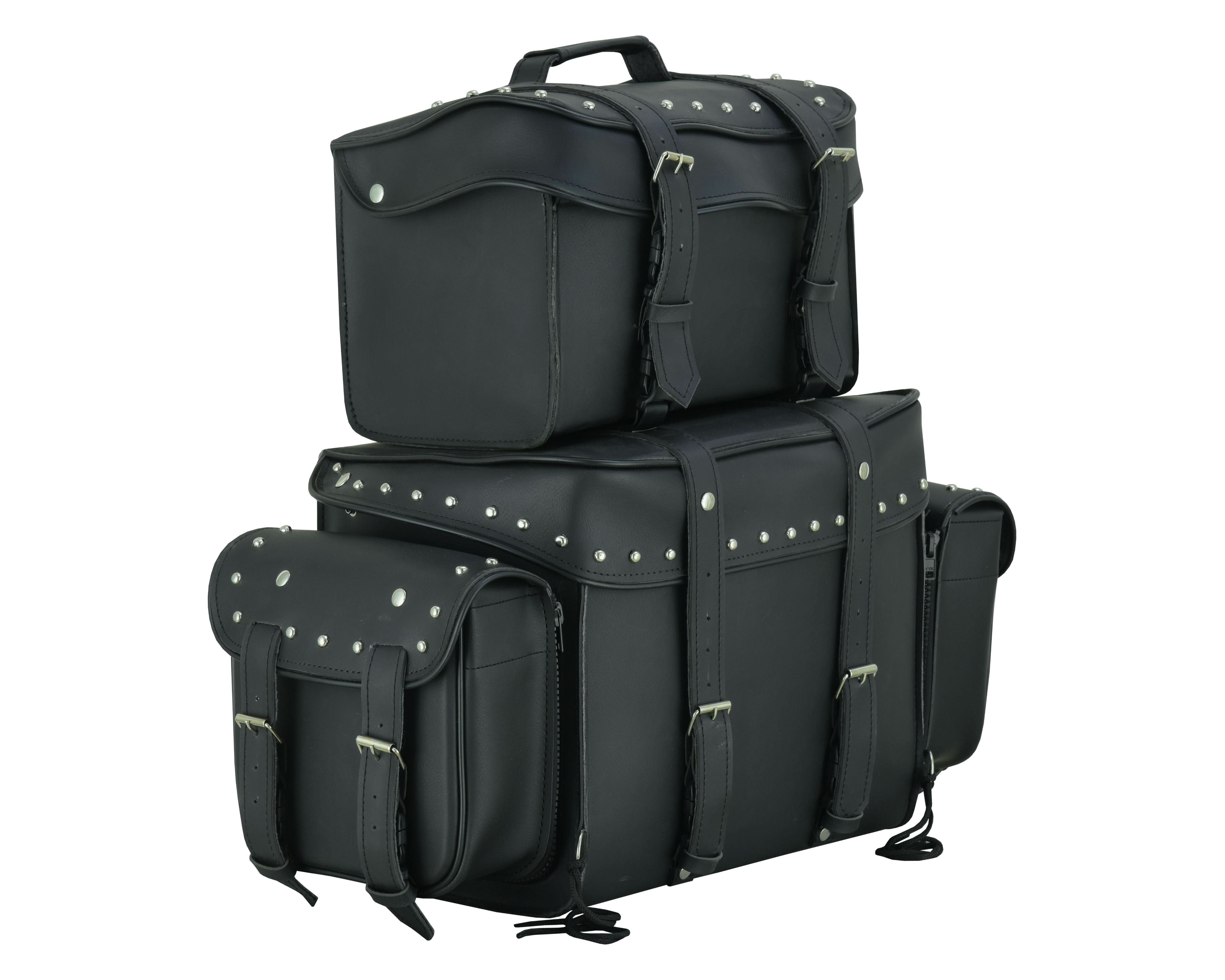 DS Leather Black PVC Large 4 Piece Motorcycle Touring Tail Bag wi Sissy Bar Bags Renegade Classics