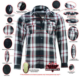 Alpha Check Men's Armored Motorcycle Flannel Shirt - Red/Black Flannel Renegade Classics