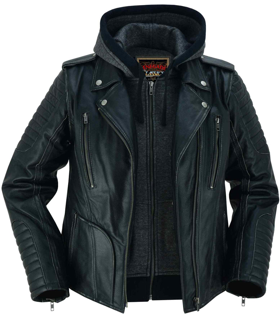 RC877 Women's M/C Jacket with Rub-Off Finish