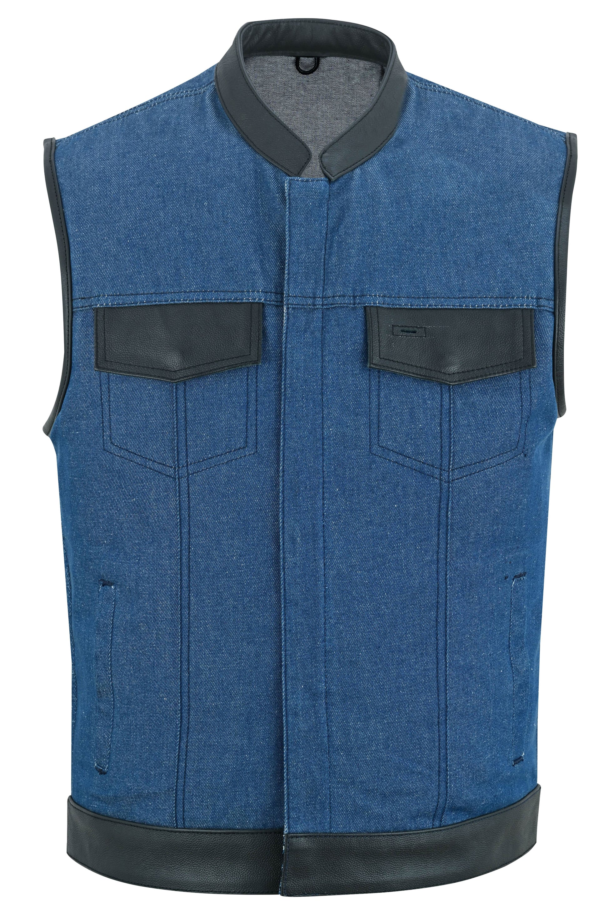 GrindStone Men's Broken Blue Denim Motorcycle Vest Men's Denim Vests Renegade Classics