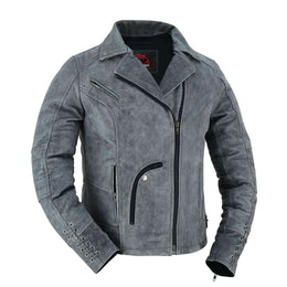 Frost Fury Women's  Leather  Biker Jacket – Gray