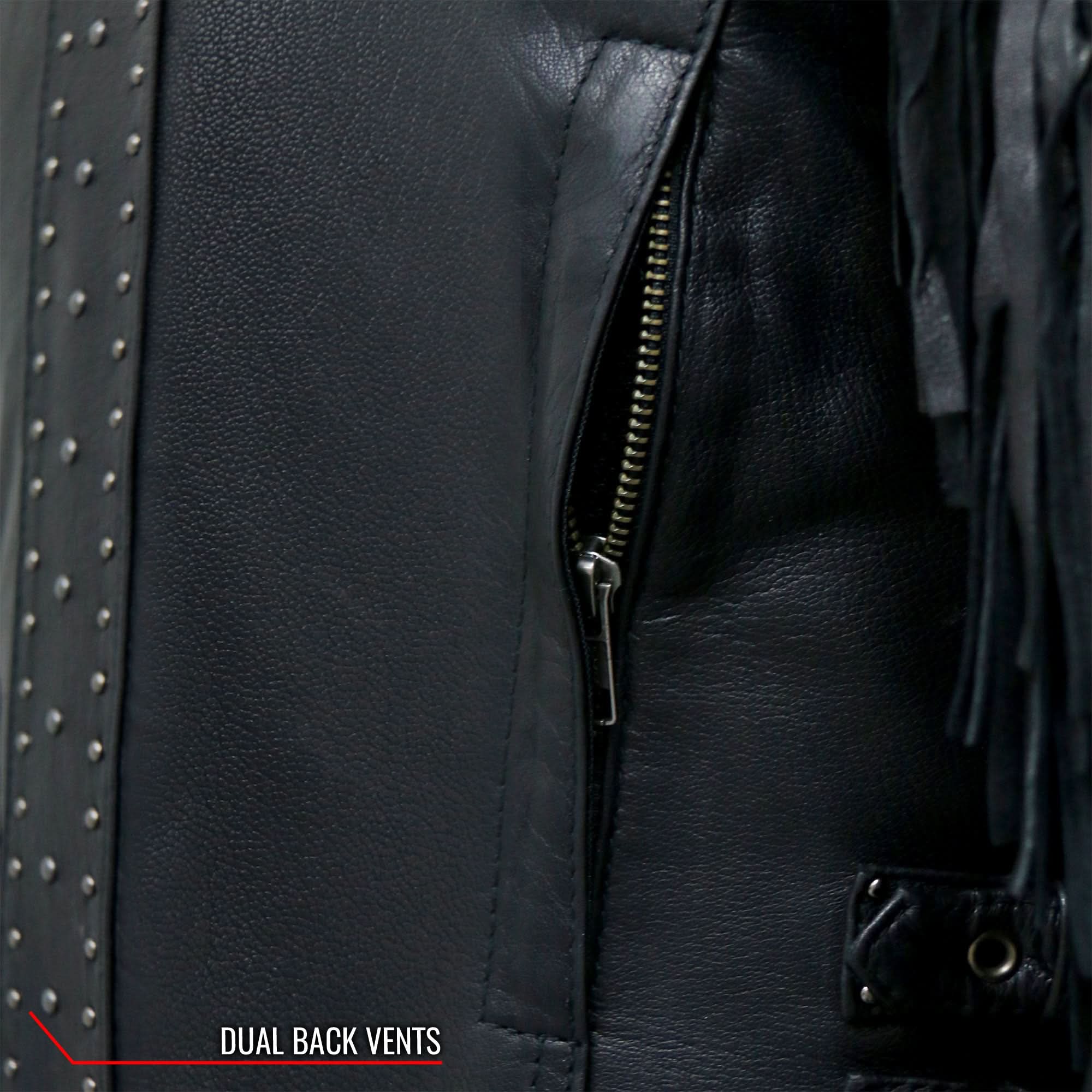 Hot Leathers JKL1028 Studs and Fringe Ladies Black Motorcycle style Carry Conceal Leather Biker Jacket