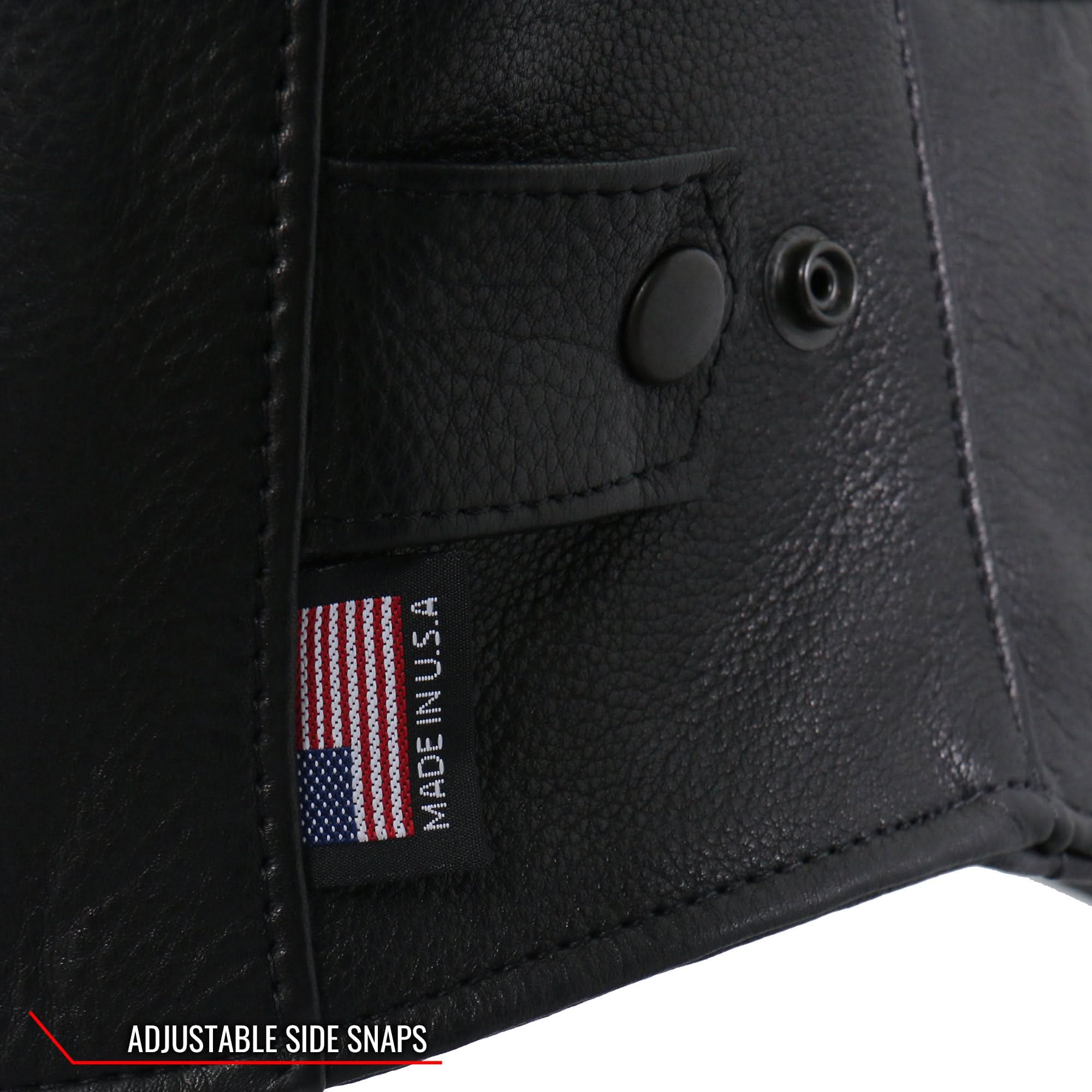 Hot Leathers JKM5003 Men’s USA Made Premium Black Leather Motorcycle Biker Jacket with Reflective Piping