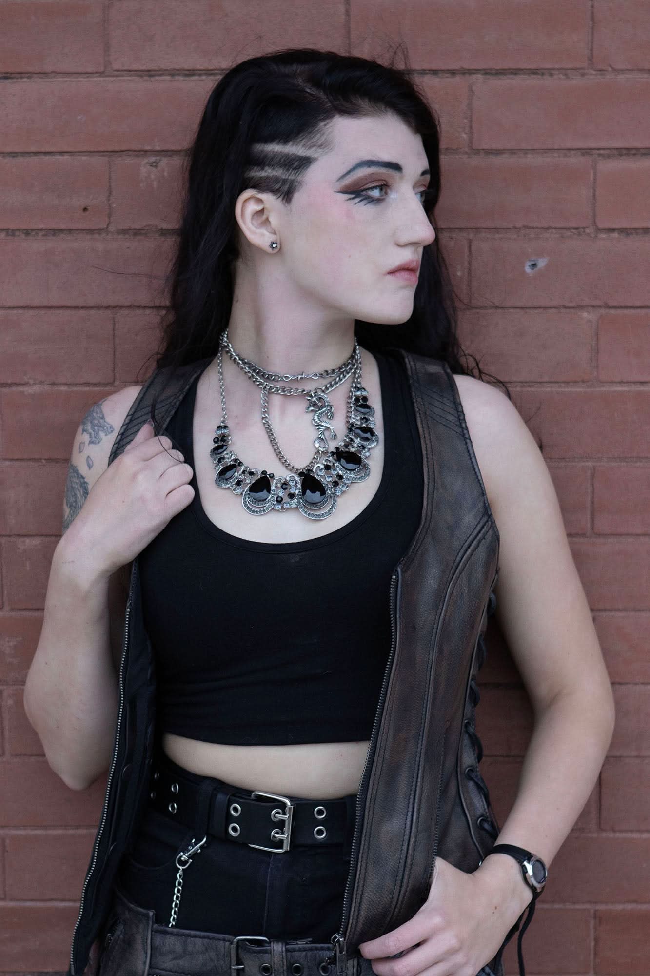 Milwaukee Leather Women's V-Neck Distress Grey Premium Leather Motorcycle Rider Vest w/ Side Laces MLL4531