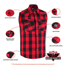 Red Rider Men's Sleeveless Red and Black Flannel Shirt Flannels Renegade Classics