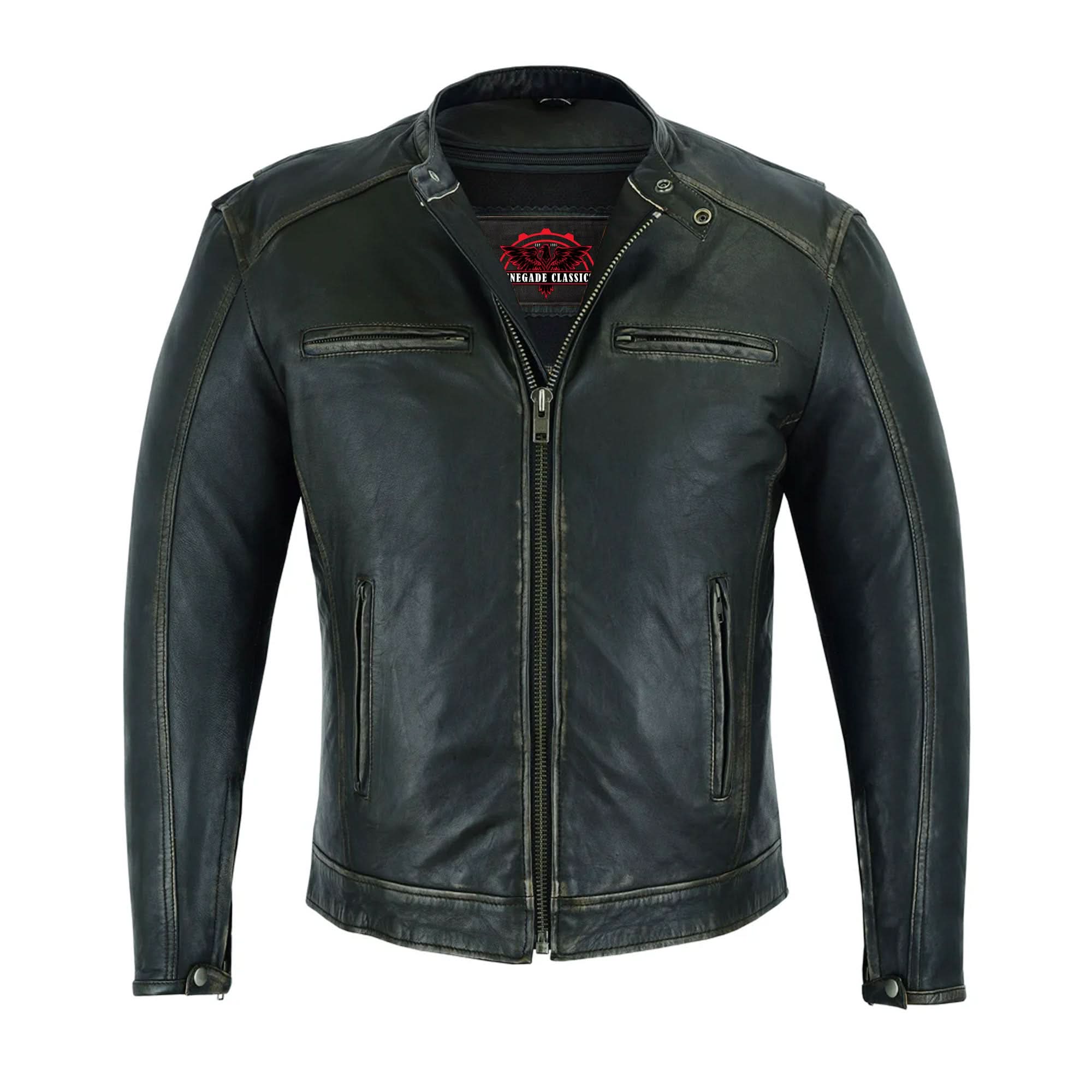 Terrain Men's  Leather Motorcycle Jacket - Olive