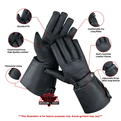 Torque Men's Leather Gauntlet Gloves – Black