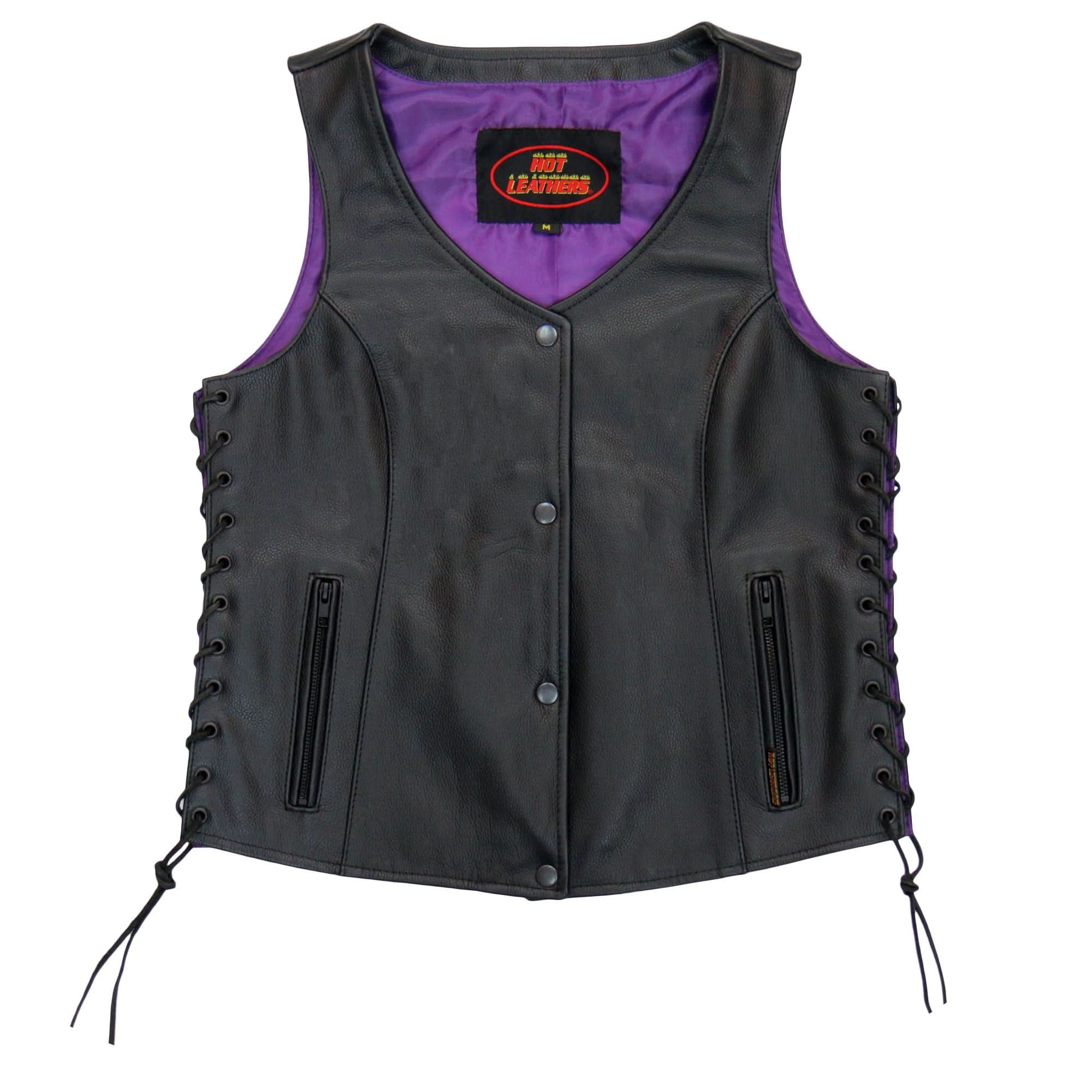 Hot Leathers VSL2001 Ladies Black motorcycle style 'Fleur De Lis Cross' Leather Biker Vest