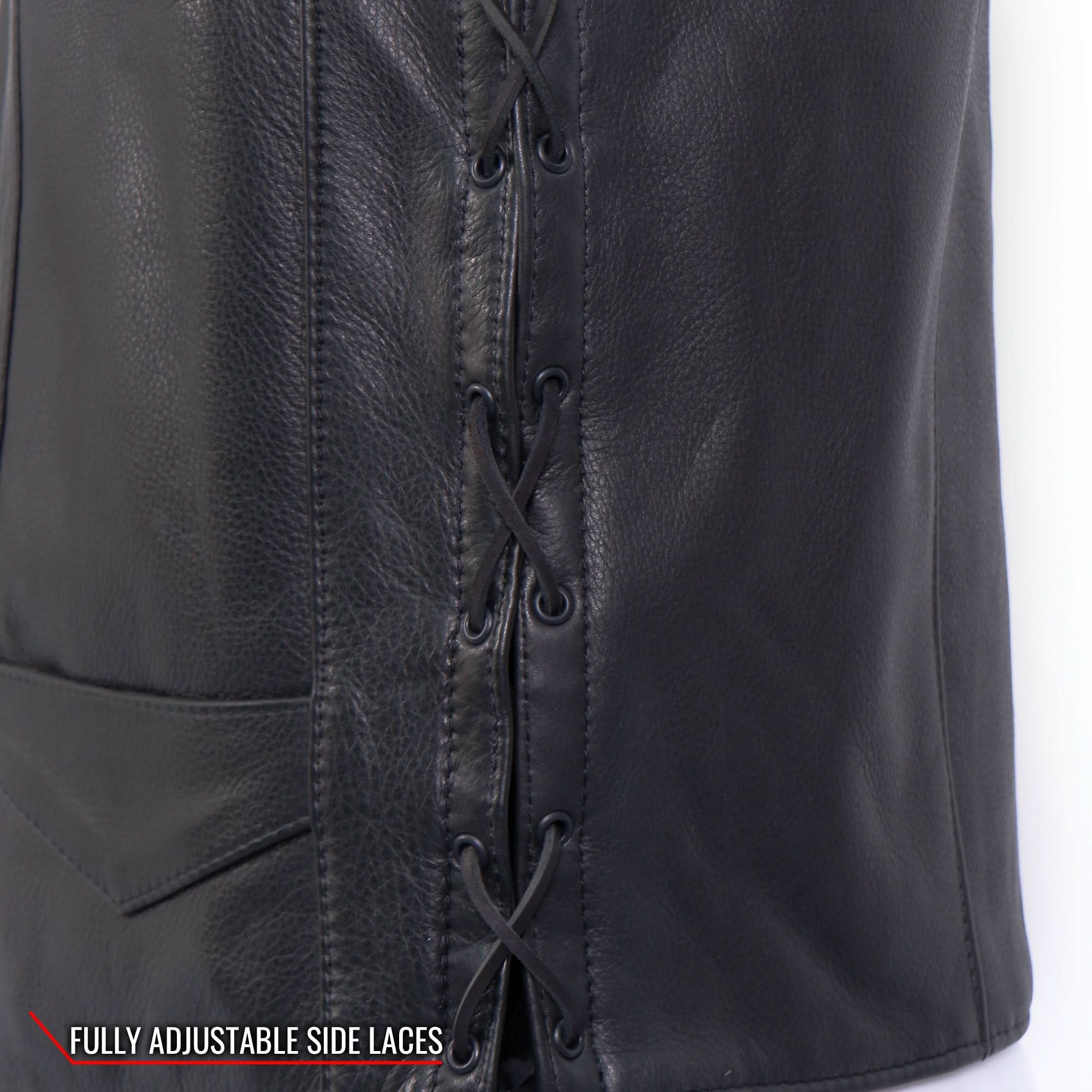 Hot Leathers VSM5008 Men's USA Made Side Lace Premium Leather Motorcycle Biker Vest