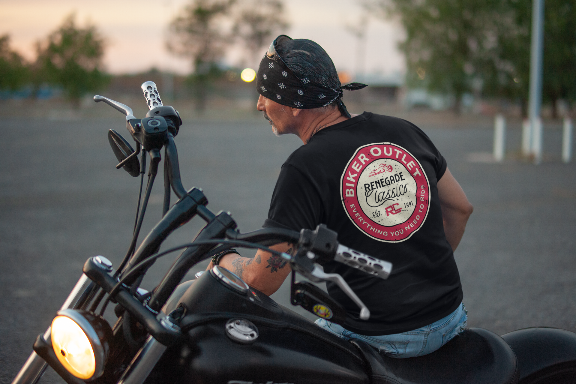 RC Retro Sign Black Mens Motorcycle T-Shirt Men's Shirts Renegade Classics