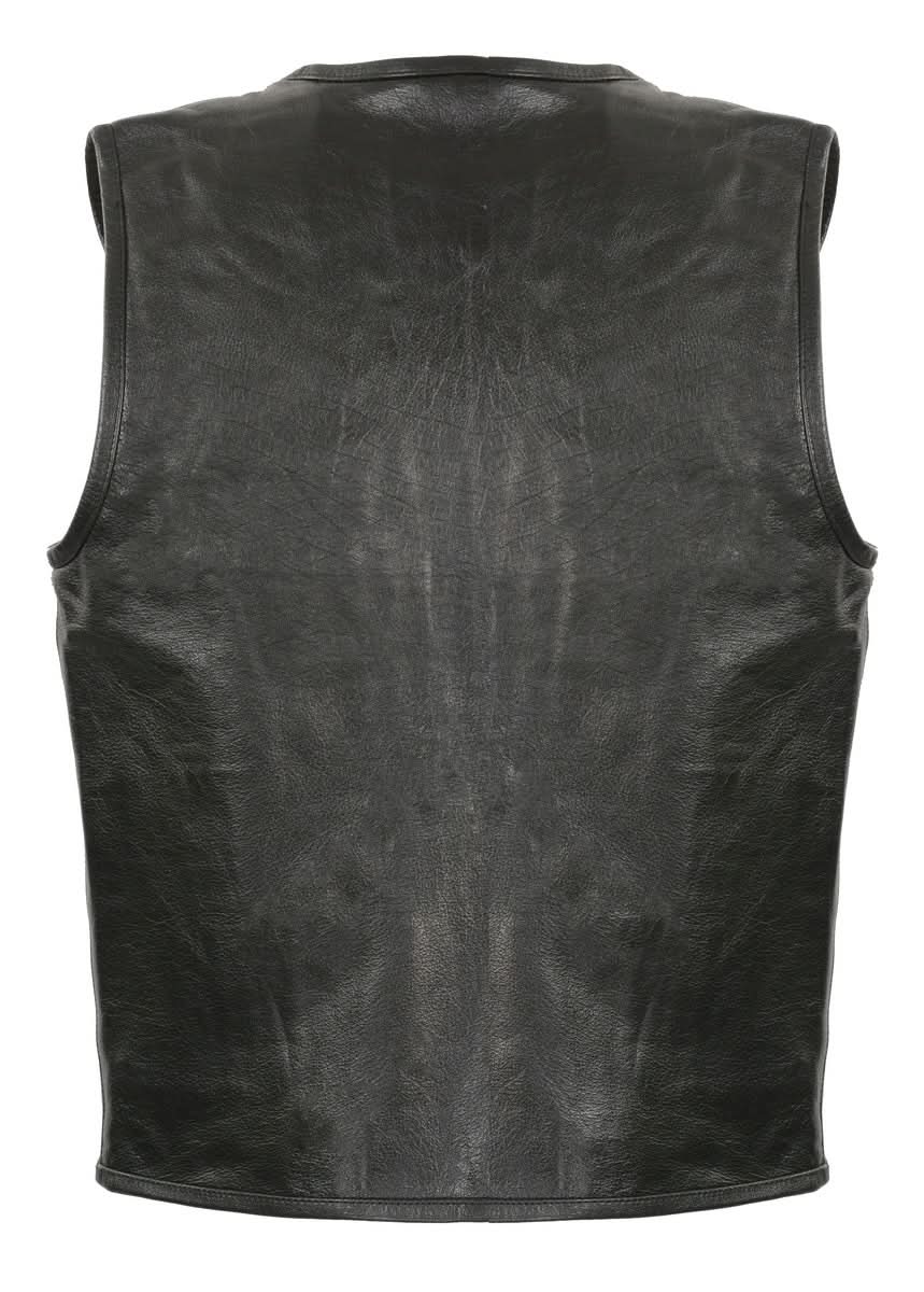 Club Vest CVM3740 Men’s Black Seamless Front and Back Design Leather Vest